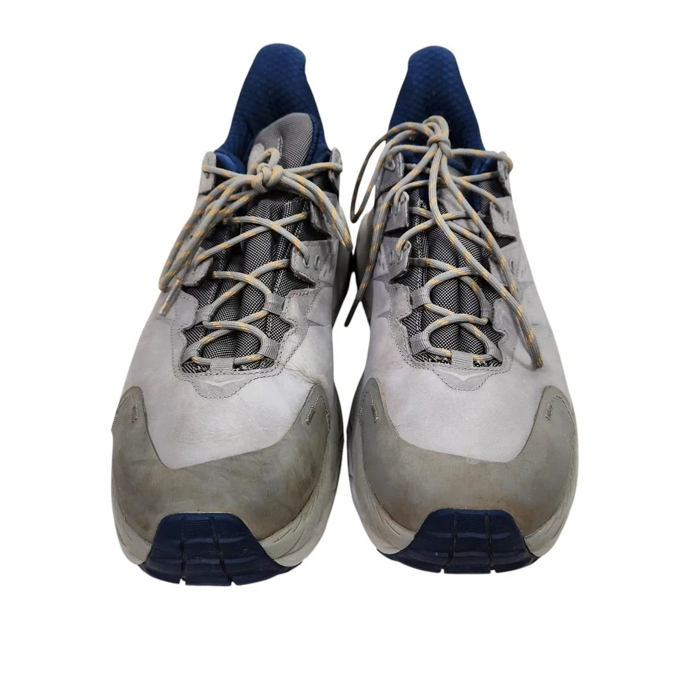HOKA ONE ONE Kaha 2 Low Shoes Mens 11.5 Gray Blue Leather Trail Vibram Hiking